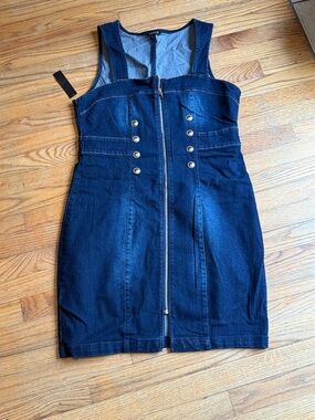VENUS Dark Blue Denim Zip Front Mini Dress
